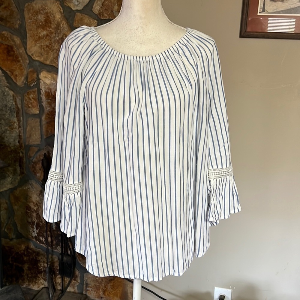 Cupio 3/4 Sleeve Ballet Neck Striped Top
